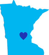 Minnesota silhouette with a heart in the center