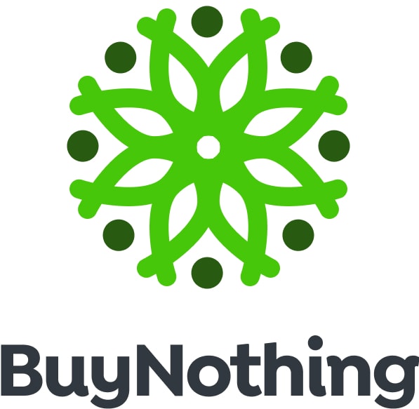 Green and black Buy Nothing logo on a white background